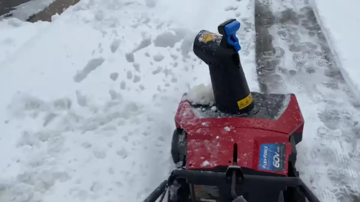 Toro 60V Snow Blower + Power Shovel in use, frame from Will's review video